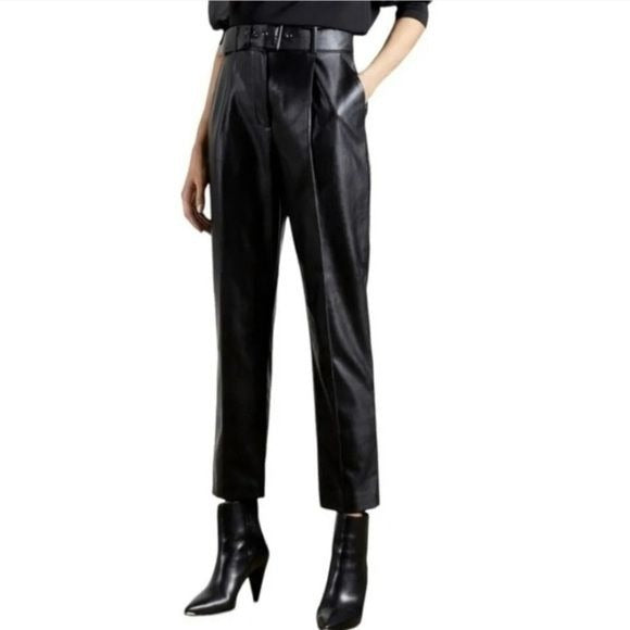 *NEW* TED BAKER Faydell Black Pleather Belt Detail Trousers Size 2