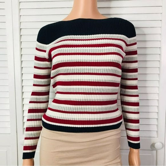 ANN TAYLOR Striped Ribbed Long Sleeve Sweater Size XS