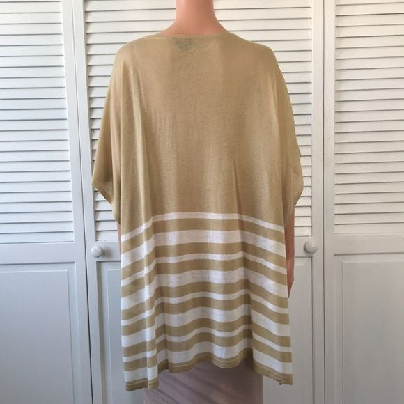 BROOKS BROTHERS Beige White Striped Knit Poncho Sweater