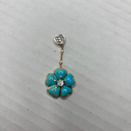 Solid 14K Gold Turquoise & Diamond Flower Pendant with Heart Bail