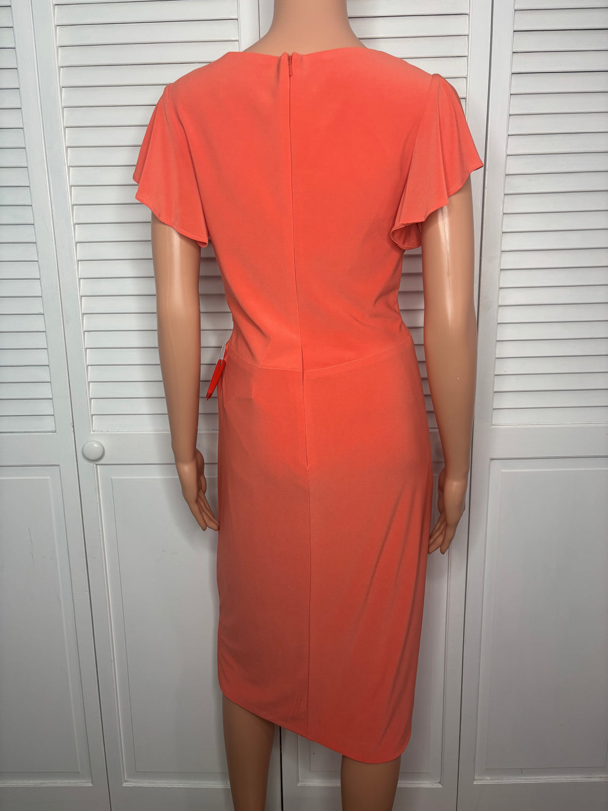 New Mac Duggal Flutter Sleeve Orange V-Neck Midi Dress Size 4