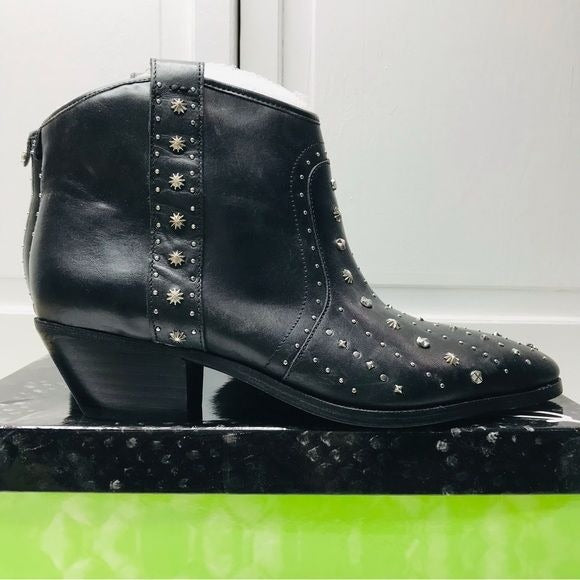 *NEW* SAM EDELMAN Brian Black Leather Studded Western Ankle Boots Size 9