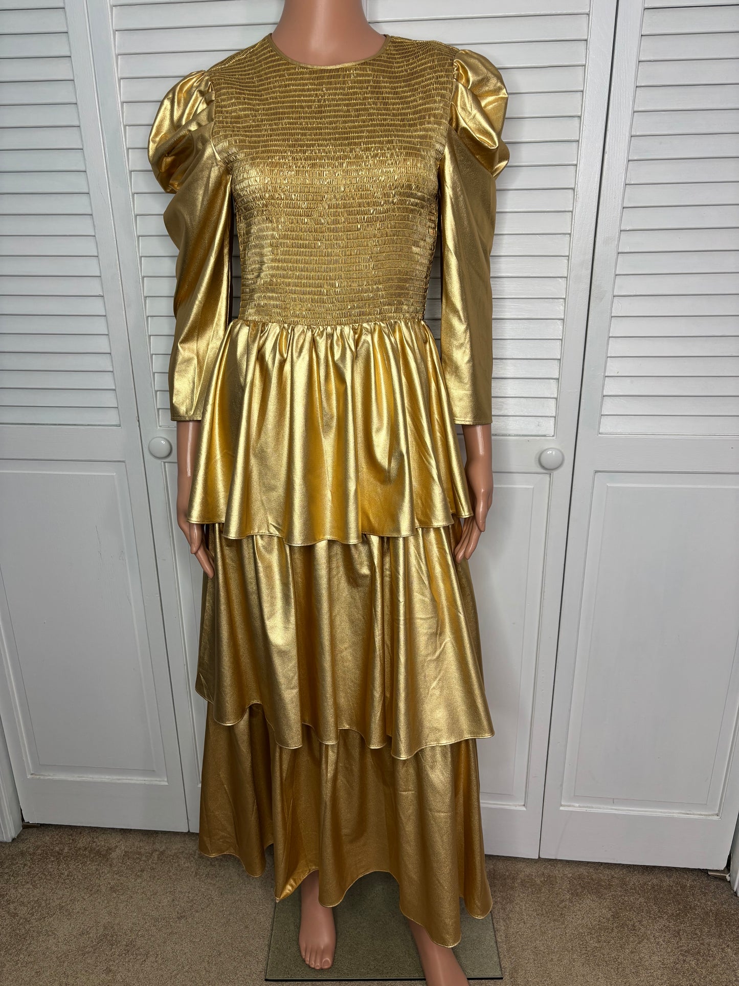 New IVY CITY CO. Metallic Gold Circe Dress Size Small