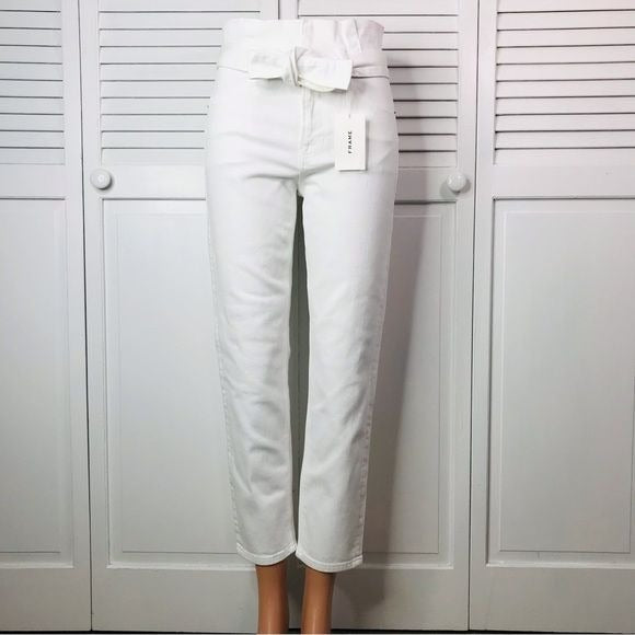 *NEW* FRAME Belted Pleated Pegged Blanc Jeans Size 24