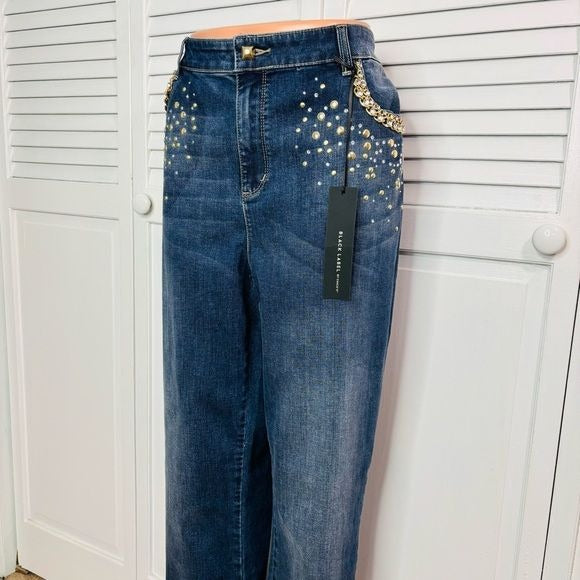 *NEW* CHICO’S Black Label Denim Navy Embellished Denim Pants