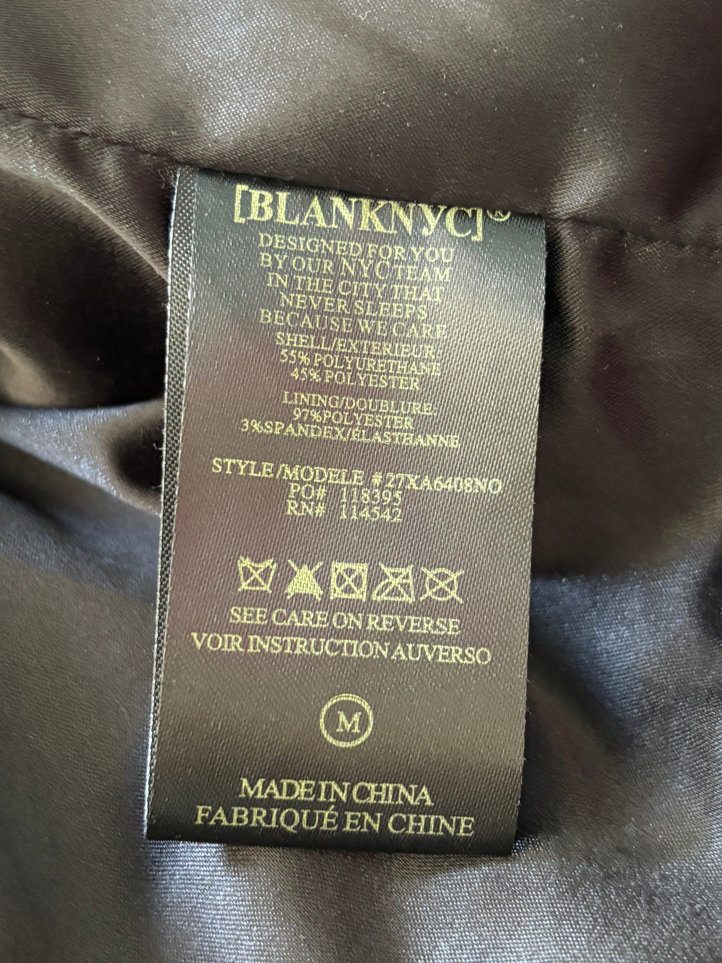 BLANKNYC Black Faux Leather Moto Jacket Gold Hardware Onyx Size Medium