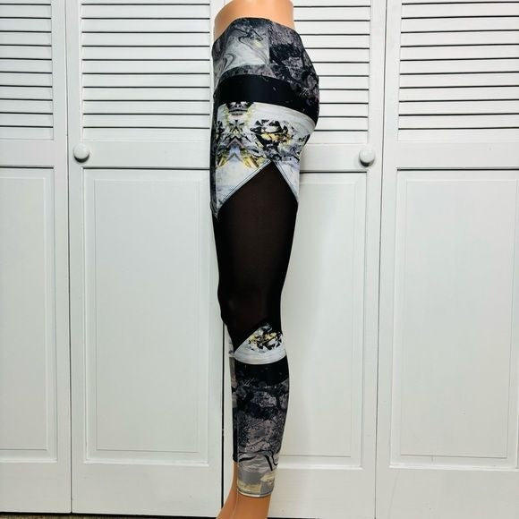 ONZIE Abstract Print Mesh Detail Leggings Size S