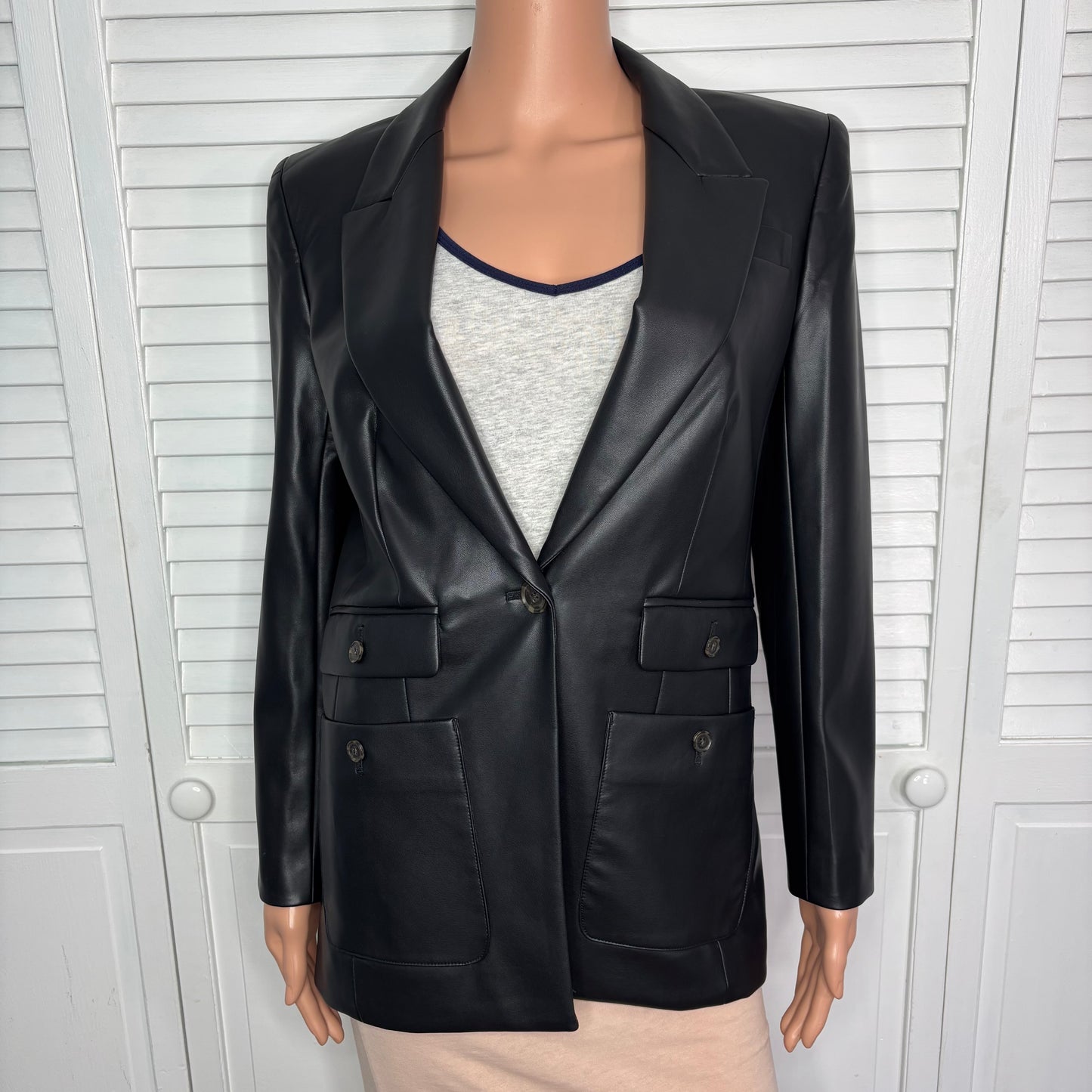 New J.CREW Vivienne Blazer in Faux Leather Black Size 0