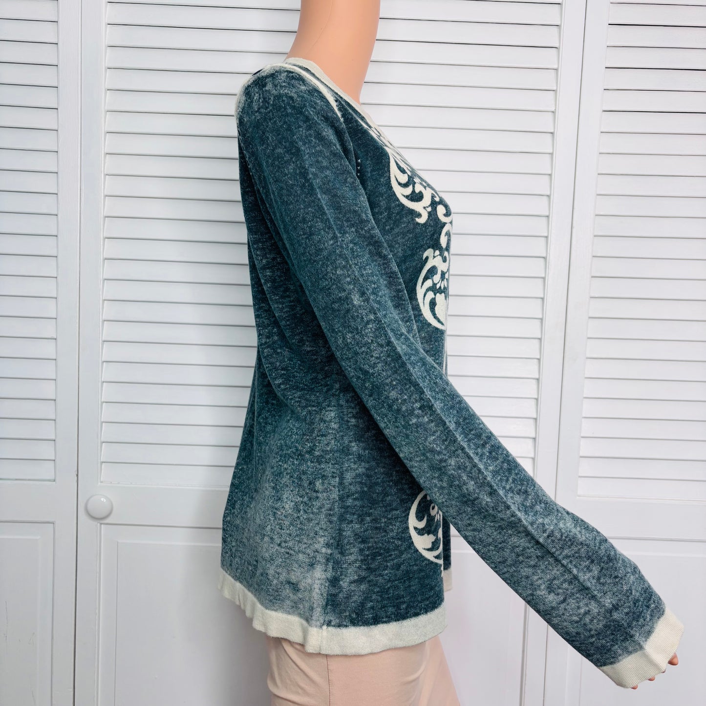 CABI Damask Burnout Acid Wash Sweater Size XL