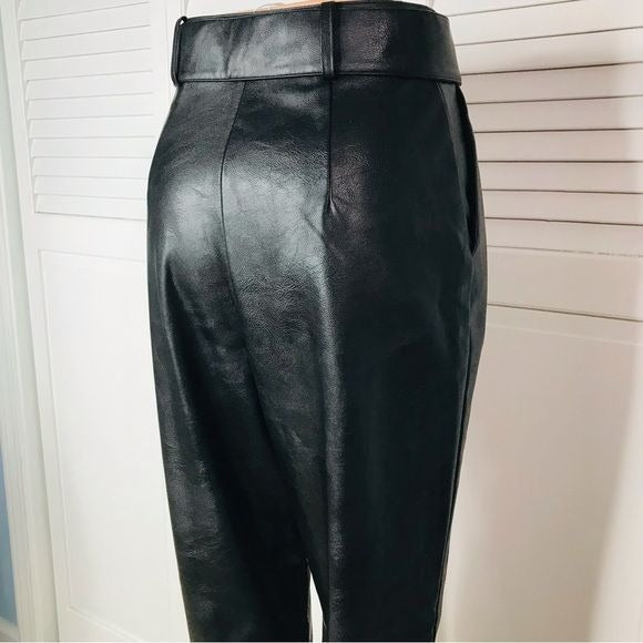 *NEW* TED BAKER Faydell Black Pleather Belt Detail Trousers Size 2