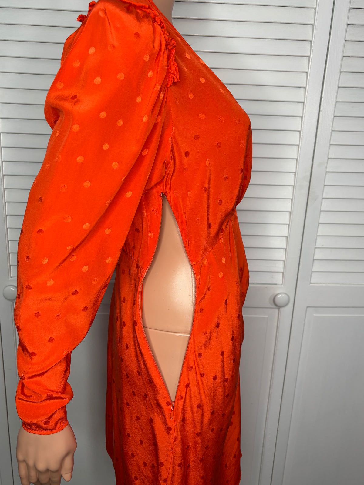 ESSENTIEL ANTWERP Viesbeth Orange Jacquard Silk Midi Dress Size Small