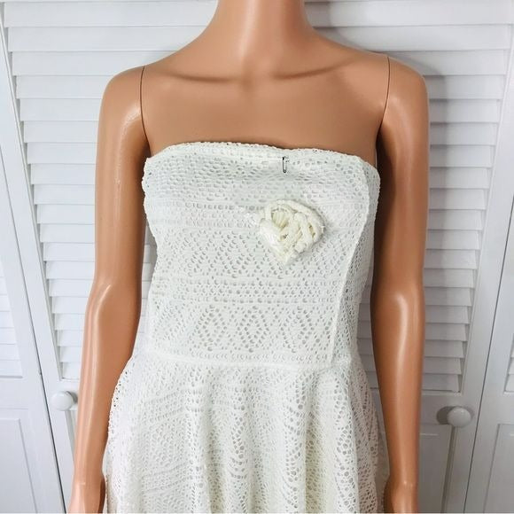 EXPRESS White Eyelet Strapless Dress Size L