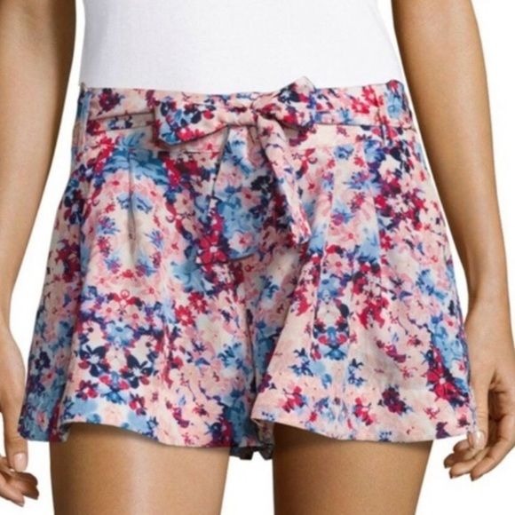 PARKER Floral Print Lightweight Belted Shorts Size M