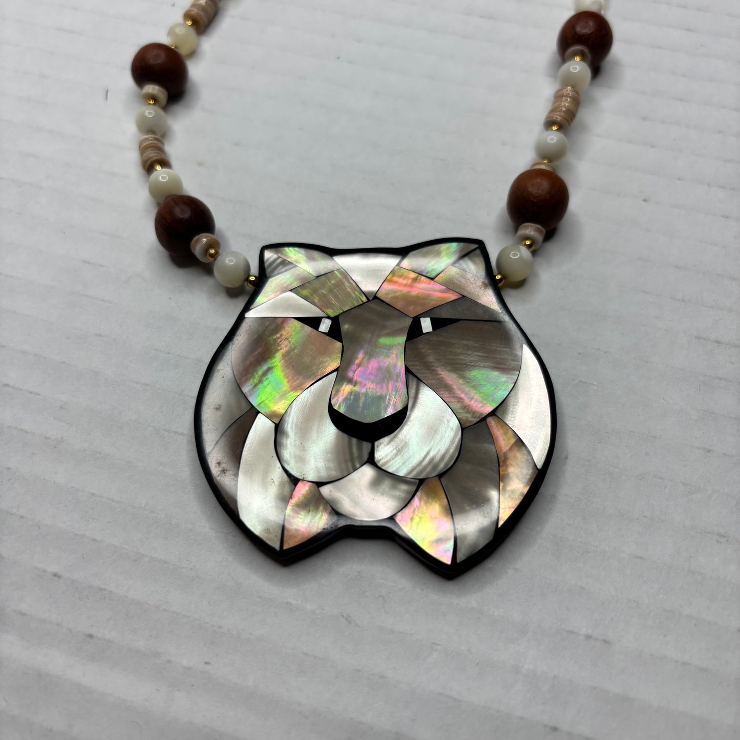 LEE SANDS Vintage Mother of Pearl Tiger Mosaic Necklace