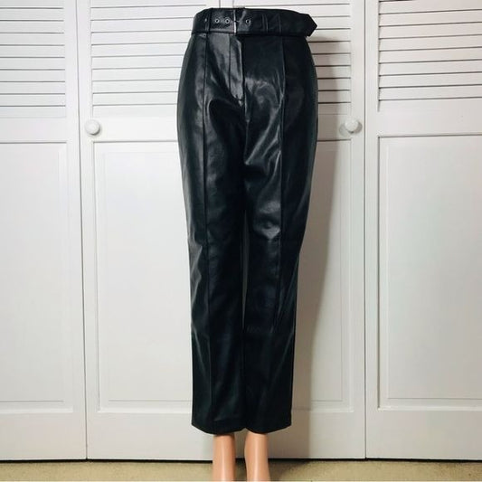 *NEW* TED BAKER Faydell Black Pleather Belt Detail Trousers Size 2