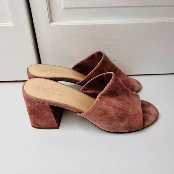 SEYCHELLES Commute Rose Suede Leather Peep-Toe Mules