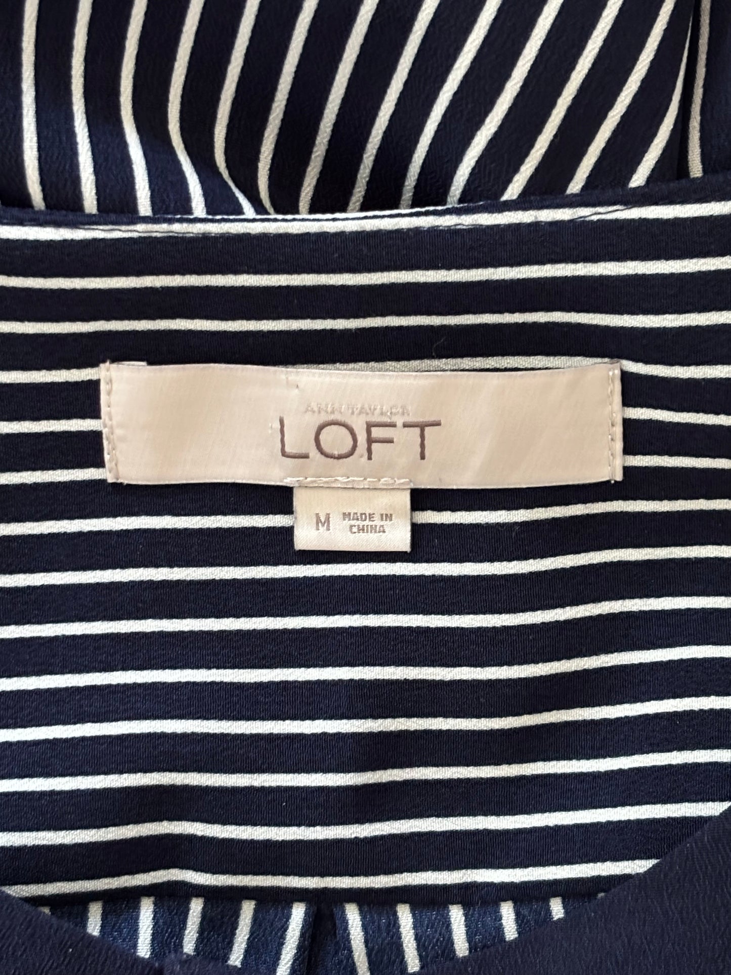 ANN TAYLOR LOFT Navy Striped Shift Dress With Pockets Size Medium