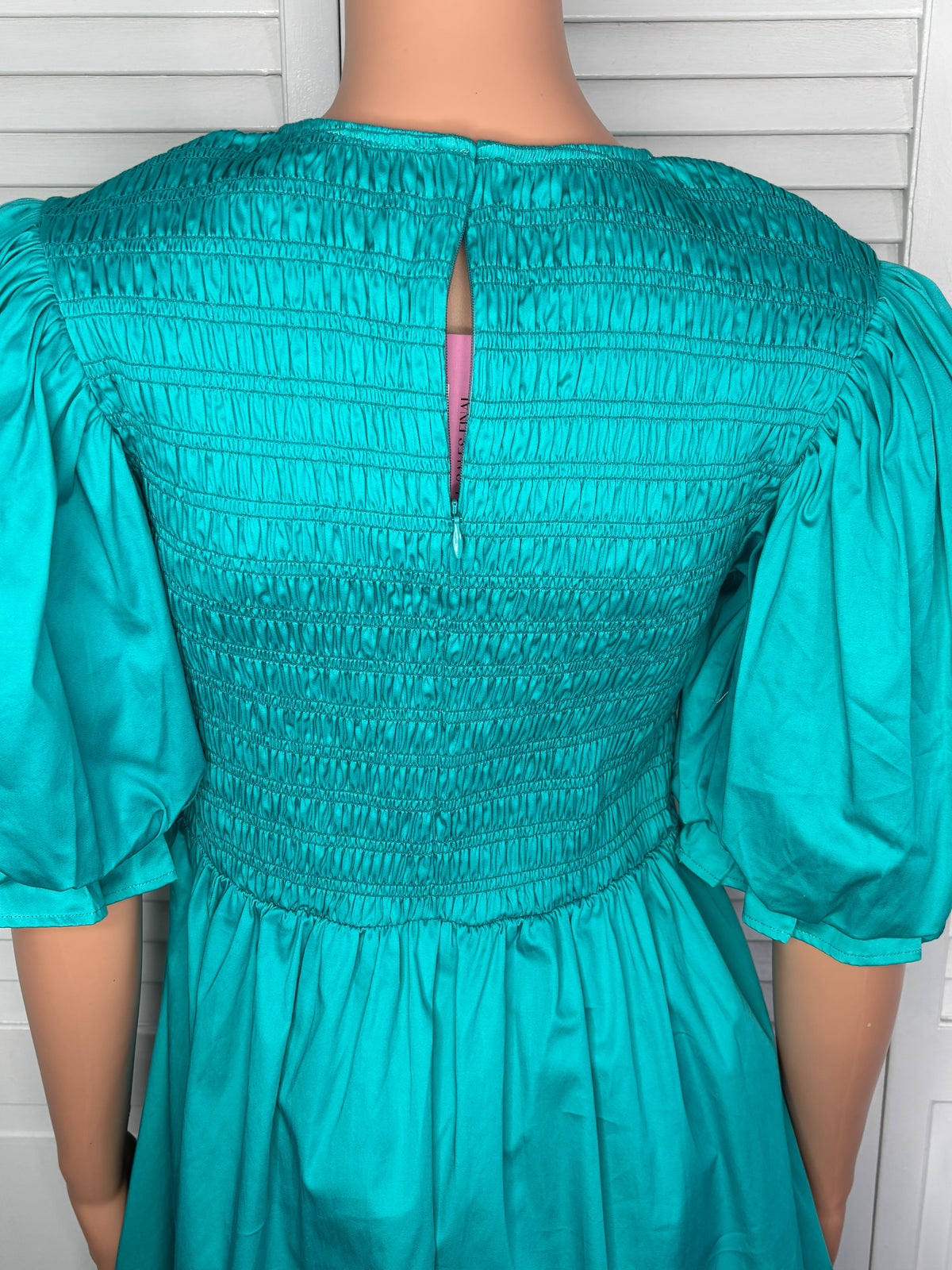 New CROSBY by Mollie Burch Teal Smocked Puff Sleeve Mini Dress Size Small