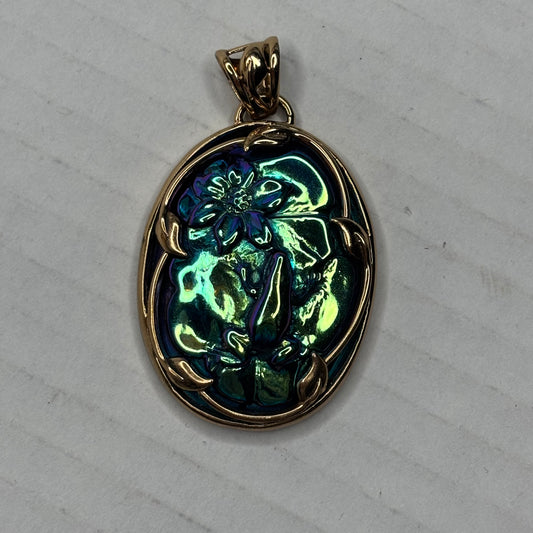 SAJEN Rare 14K Gold Iridescent Glass Floral Pendant