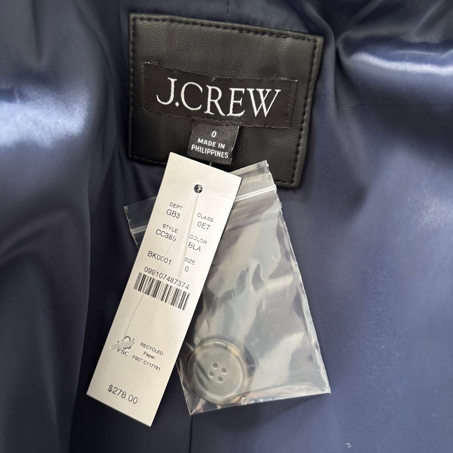 New J.CREW Vivienne Blazer in Faux Leather Black Size 0