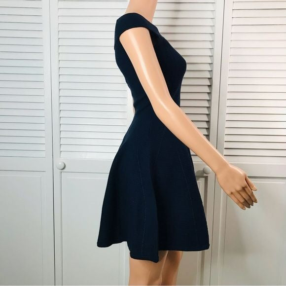 ELIZA J Navy Ribbed Fit & Flare Knit Sweater Dress Size XS *NEW*