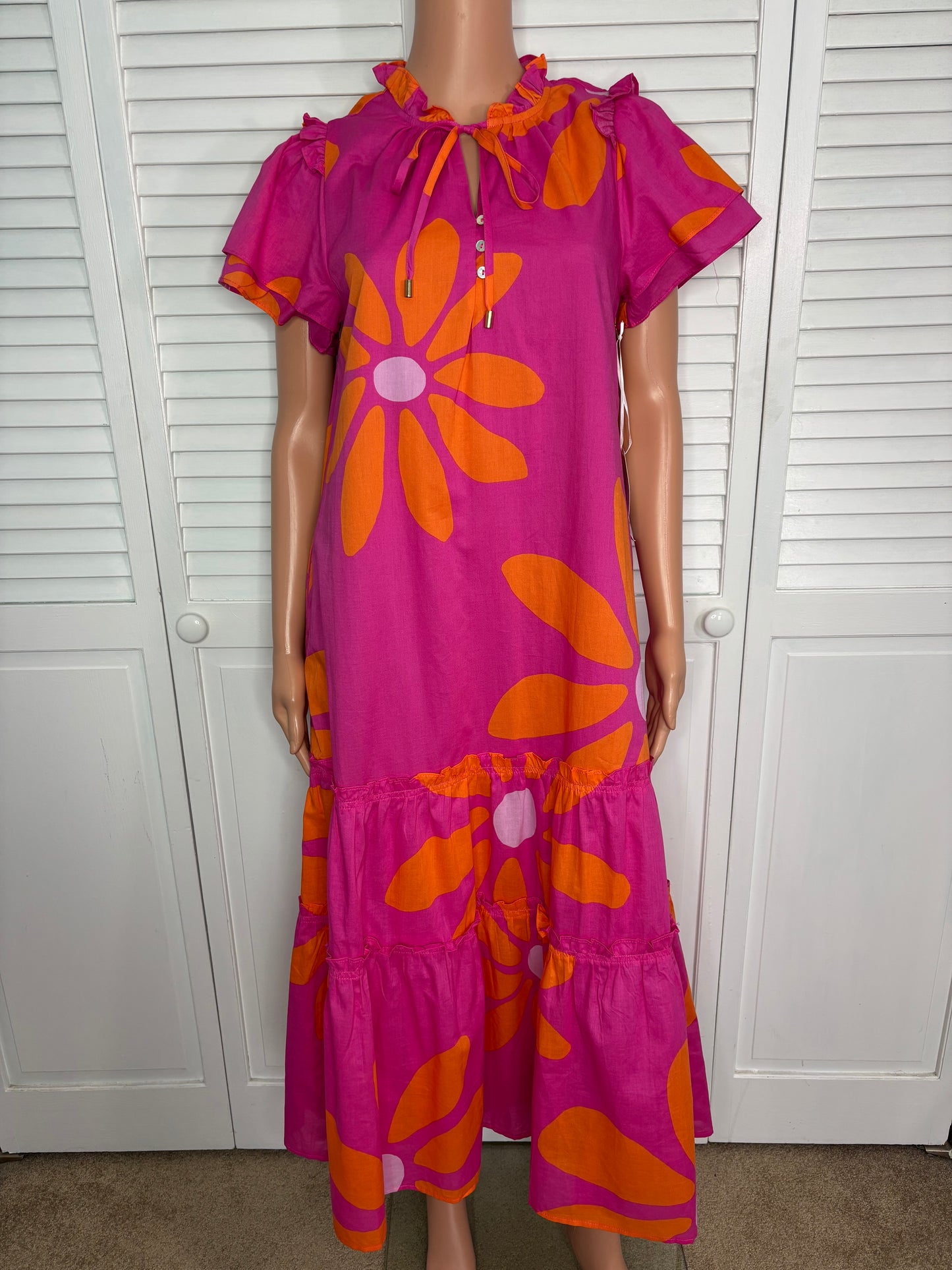 New J. MARIE Floral Ruffle Midi Dress Size Small