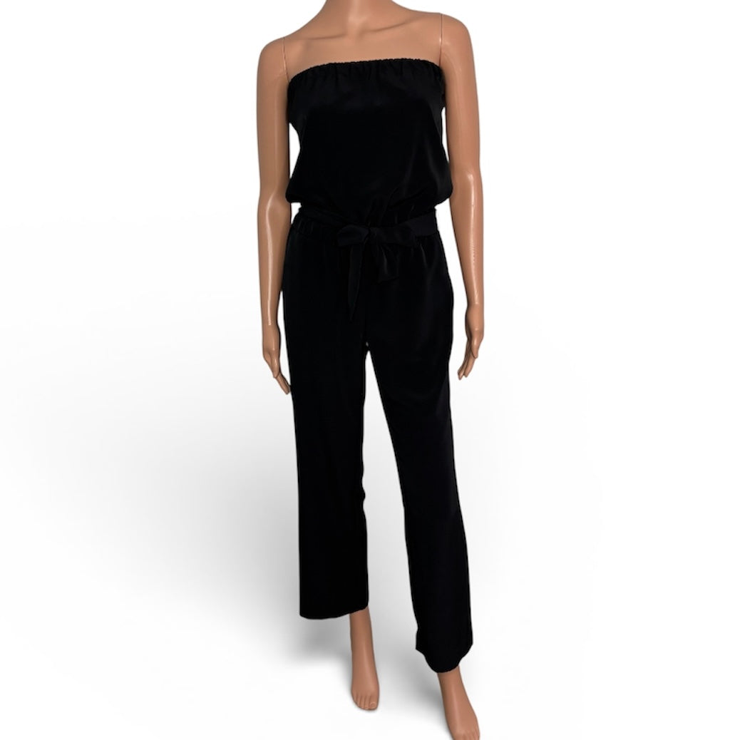 LOFT Petites Strapless Belted Jumpsuit in Black Size XS