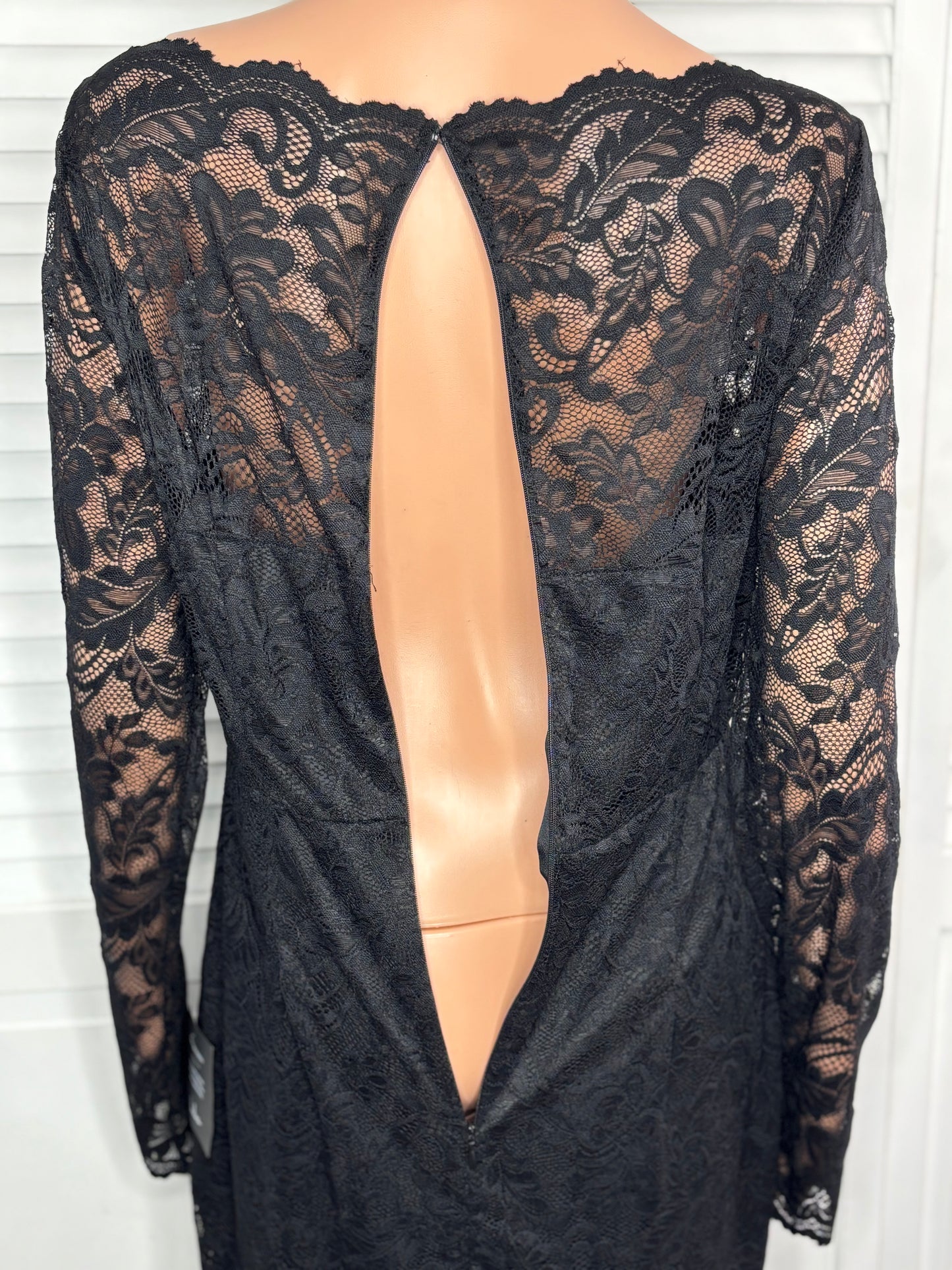 New LULUS Black Margalo Lace Long Sleeve Bodycon Dress Size XL