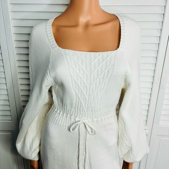 *NEW* BLUIVY Ivory Square Neck Cable Knit Sweater Dress Size L