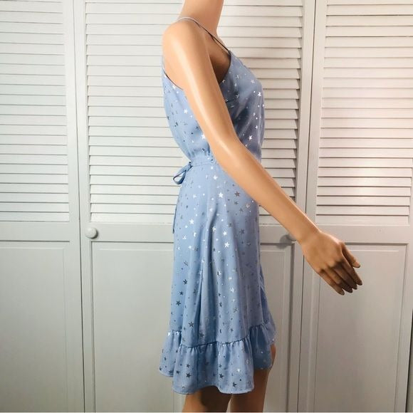 DOLLHOUSE Blue Silver Star Wrap Dress Size M