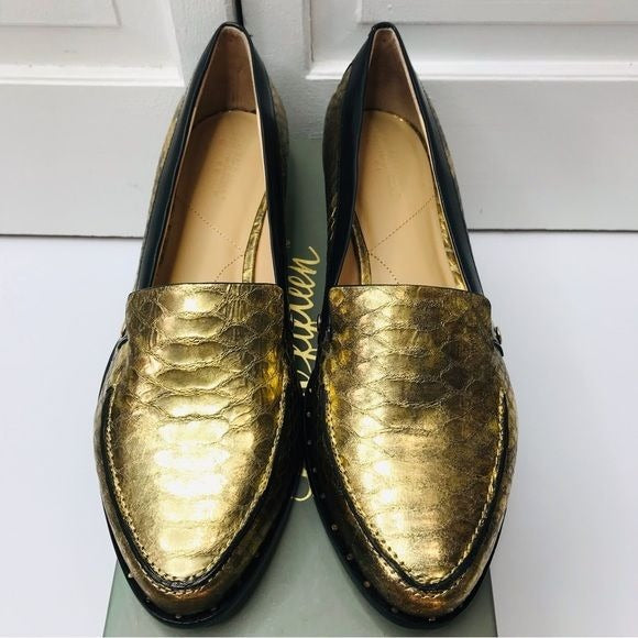 EIGHT FIFTEEN Patti Gold Leather Loafers Size 7.5 *NEW*