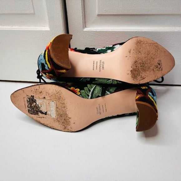 STUART WEITZMAN Pure Embroidered 90mm Multi Botanic Booties Size 7.5