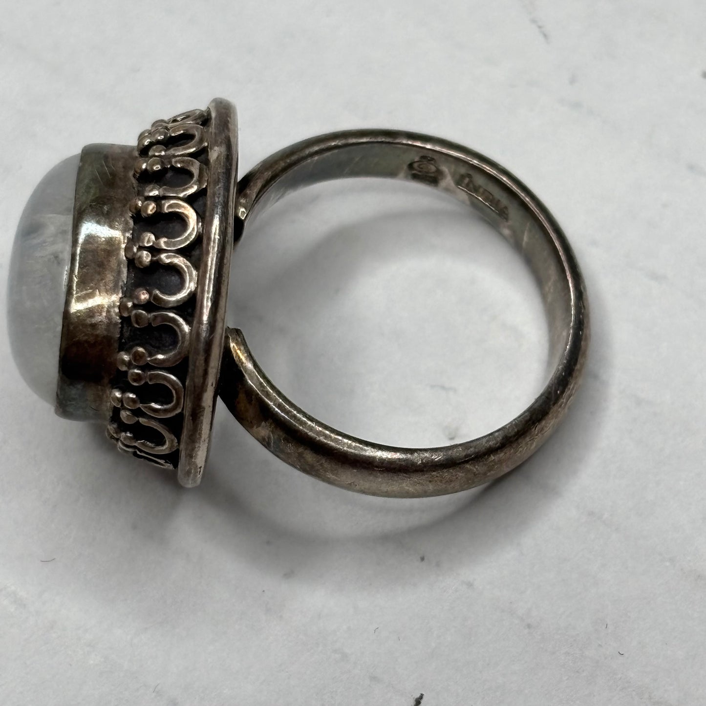 Artisan Vintage Sterling Silver Rainbow Moonstone Ring Size 7