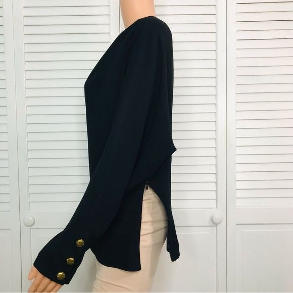 TARA JARMON Tom Crepe Black Top Size M