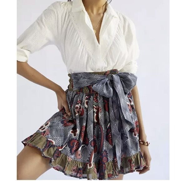 LET ME BE By Anthropologie Belted A-Line Mini Skirt Size S