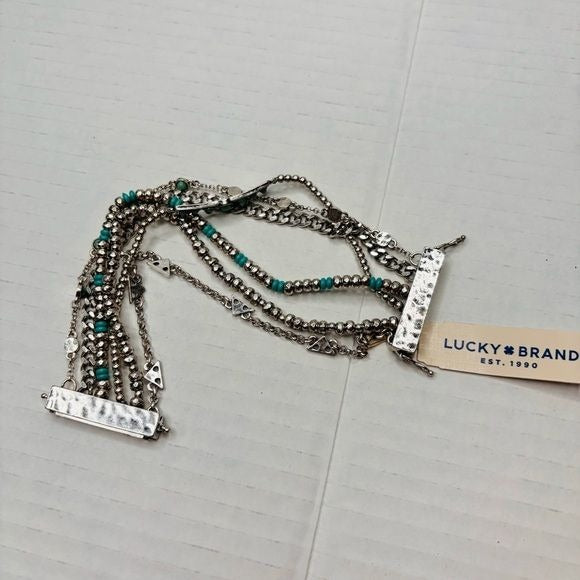 *NEW* LUCKY BRAND Silver Layered Turquoise Bead Bracelet