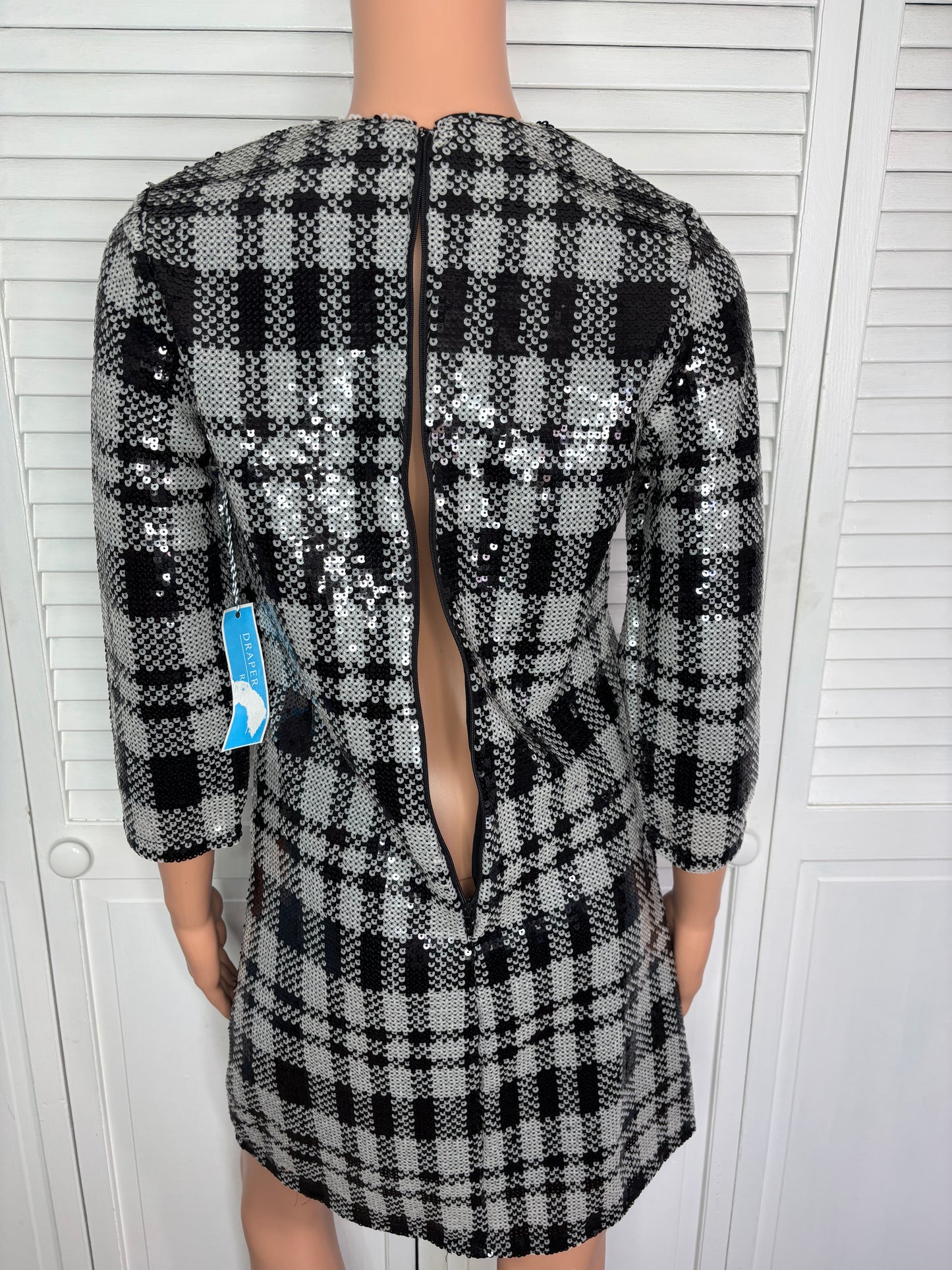 New Draper James RSVP Sequin Plaid Shift Dress Size 2