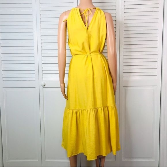 BANANA REPUBLIC Yellow Belted Halter Dress With Pockets Size S