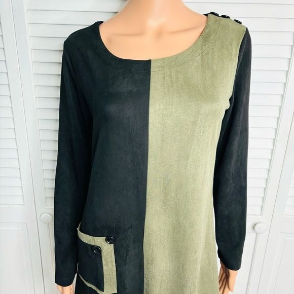 *NEW* ETHYL Faux Suede Colorblock Popover Dress Size S