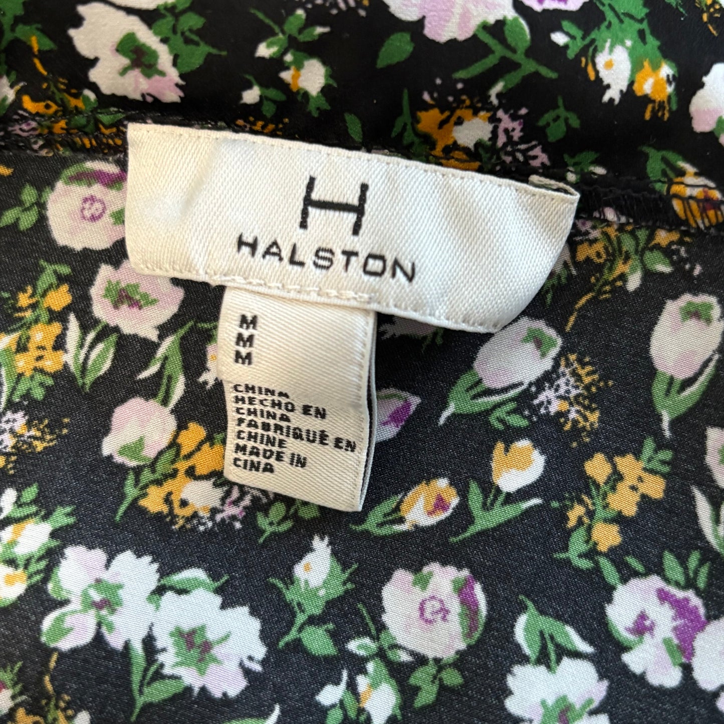H by HALSTON Floral Lace Collar Puff Sleeve Blouse Size Medium