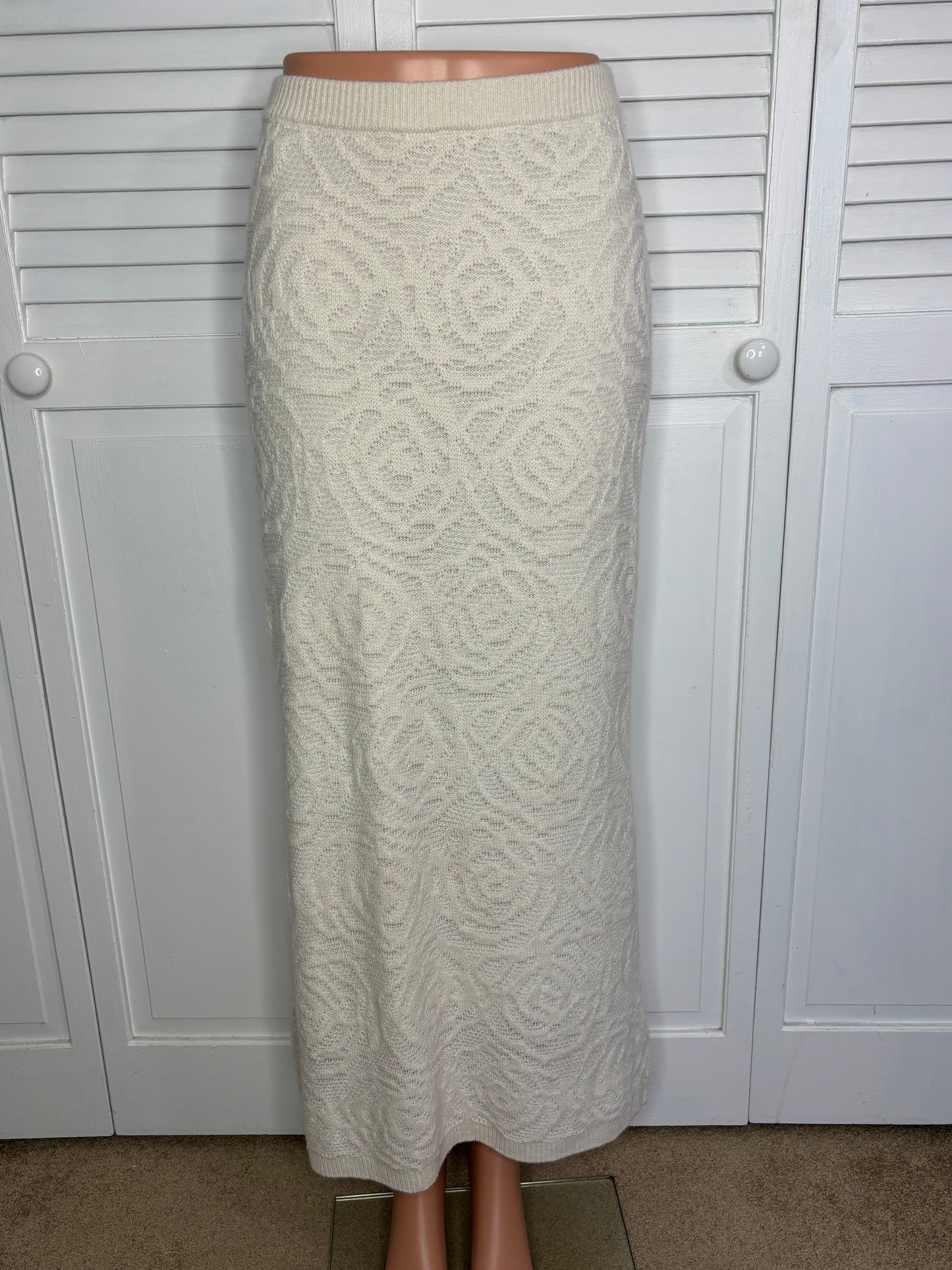 REFORMATION Cream Rose Patterned Cashmere & Linen Blend Skirt Size Medium