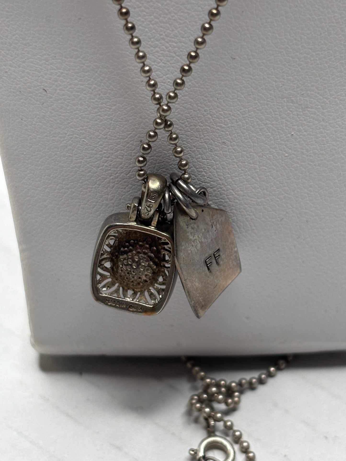 FOSSIL Sterling Silver Opal Love Letter Charm Necklace