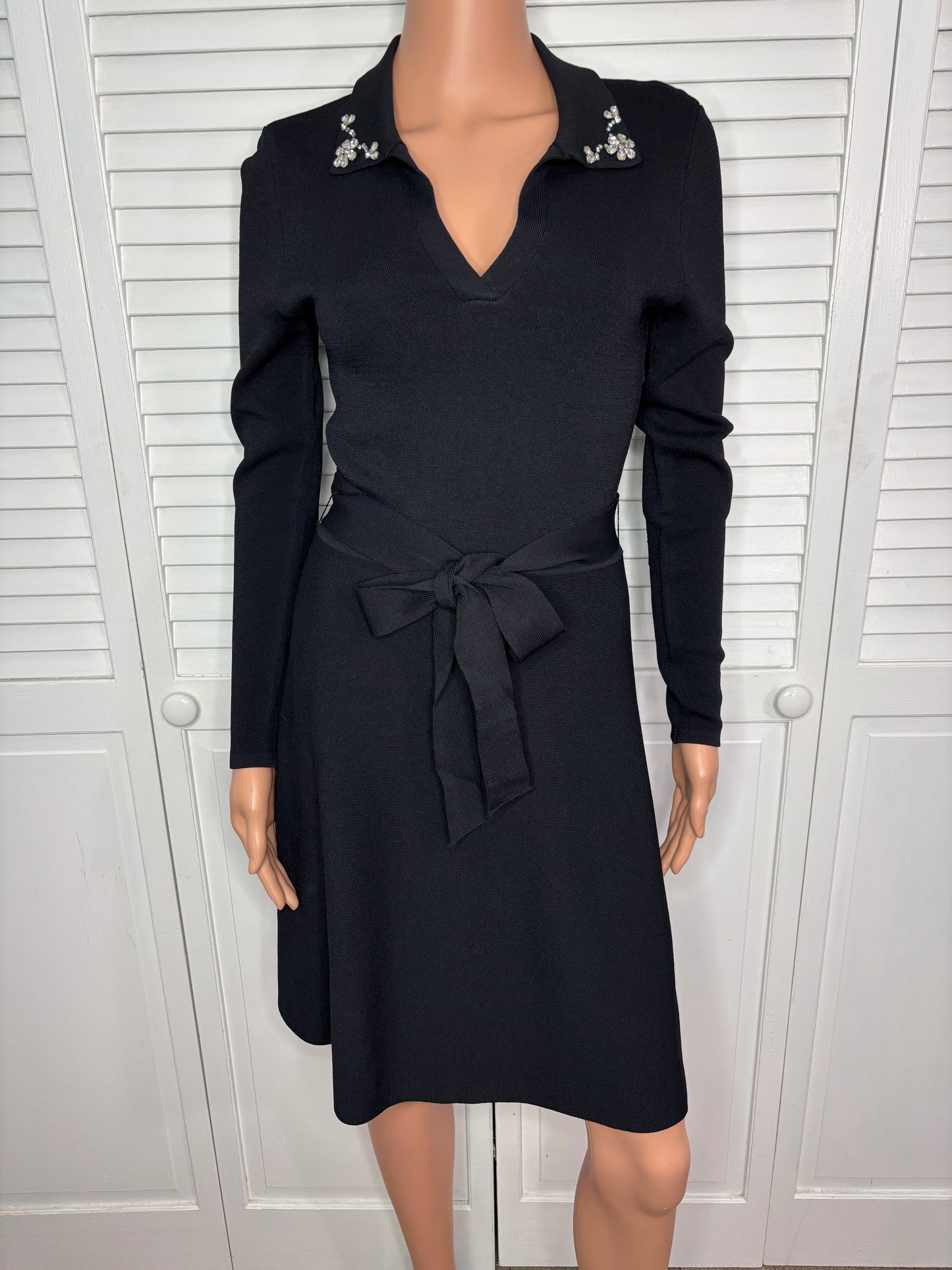 ELIZA J Black Embellished Collar Sweater Dress Size Small