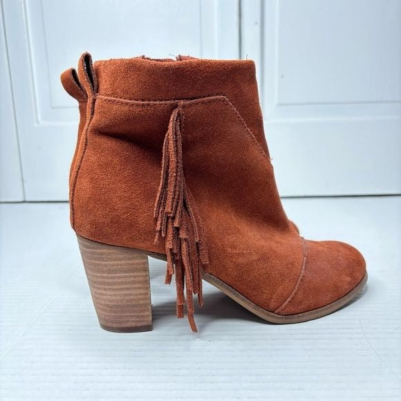 Toms Brown Suede Fringed Ankle Boots Size 7.5