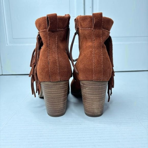 Toms Brown Suede Fringed Ankle Boots Size 7.5