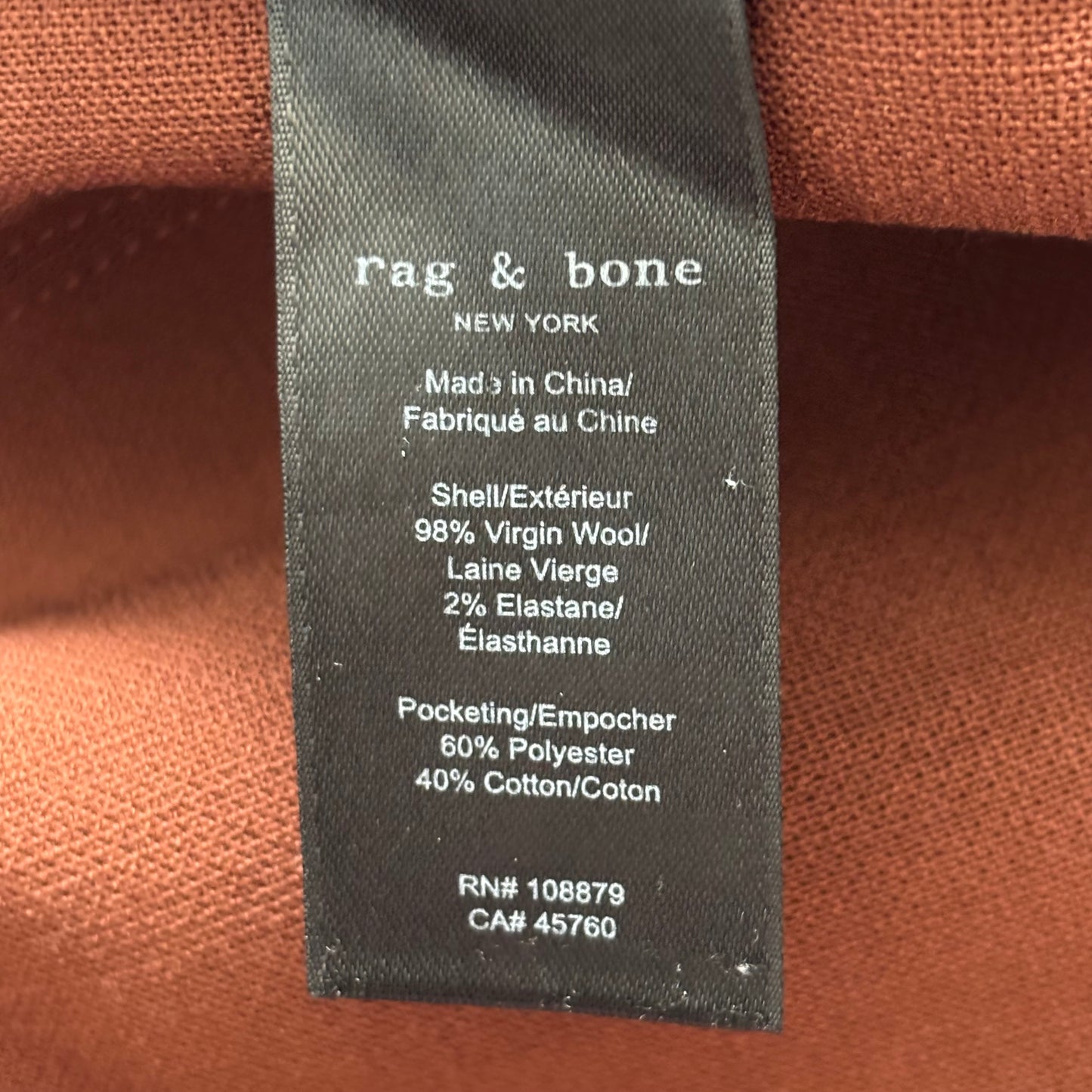 RAG & BONE Brown Jacey High Rise Virgin Wool Straight Leg Trousers Size 6