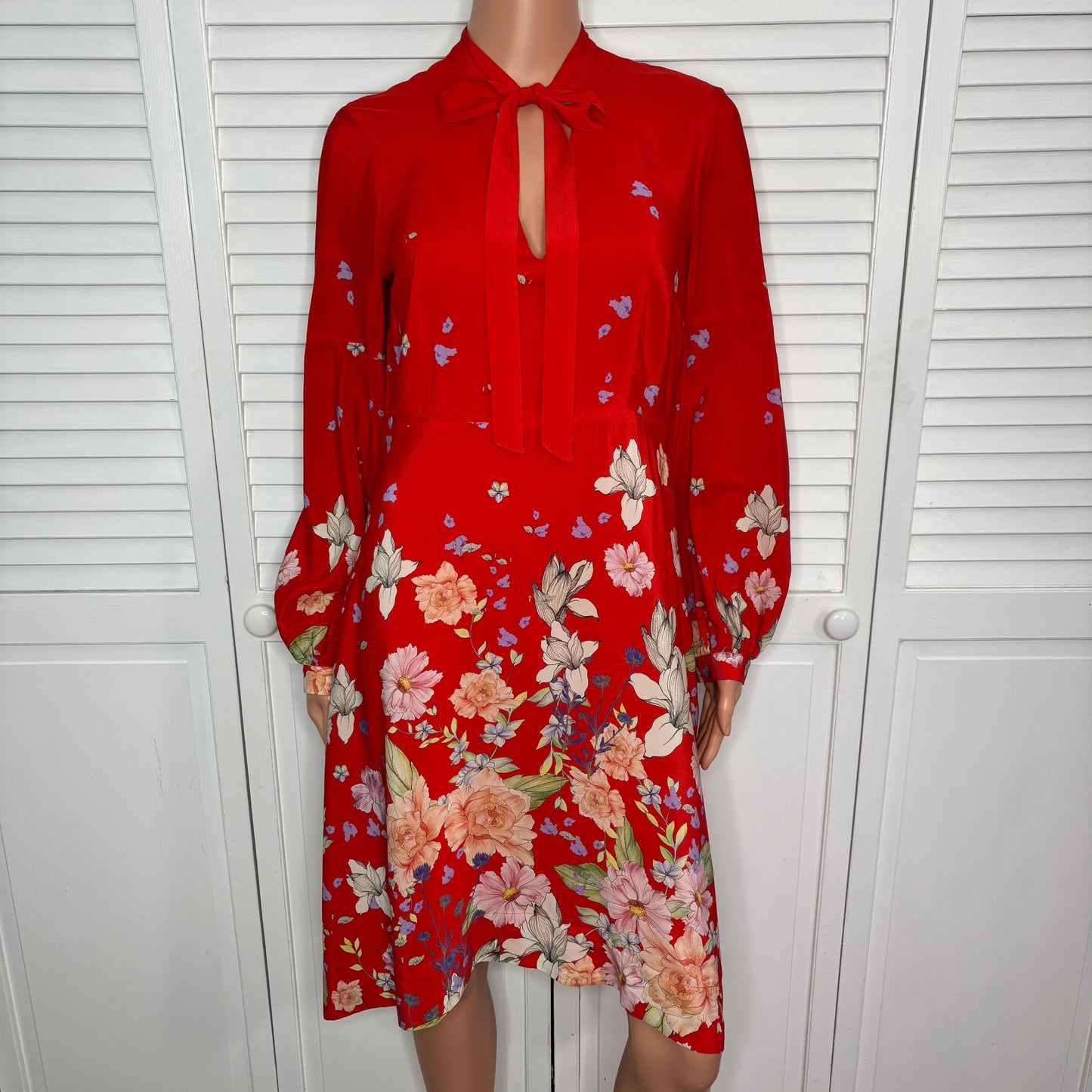 ANTHROPOLOGIE Moulinette Soeurs Lilly Silk Tie-Neck Midi Dress Size 8