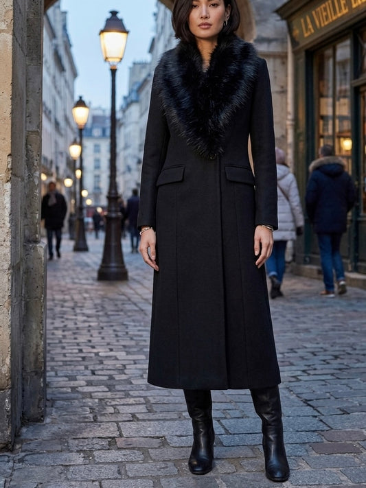 STEVE MADDEN Princee Faux Fur Collar Wool Blend Coat in Black Size XS