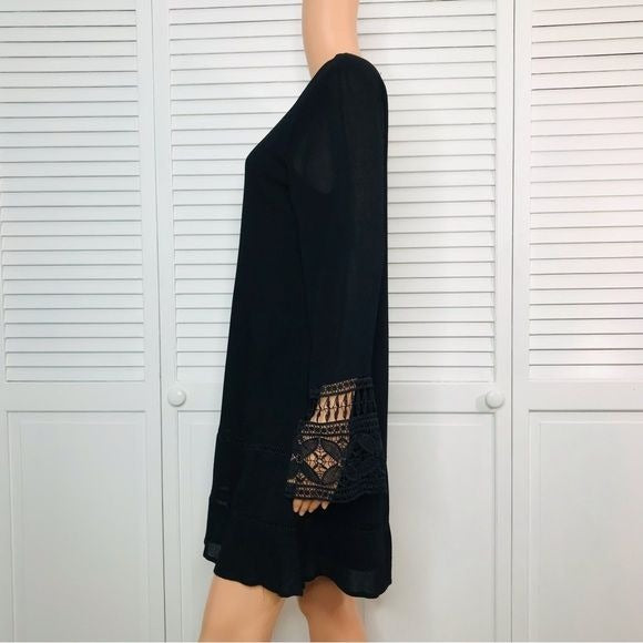COAST Black Bell Sleeve Lace Detail Cuff Dress Size S