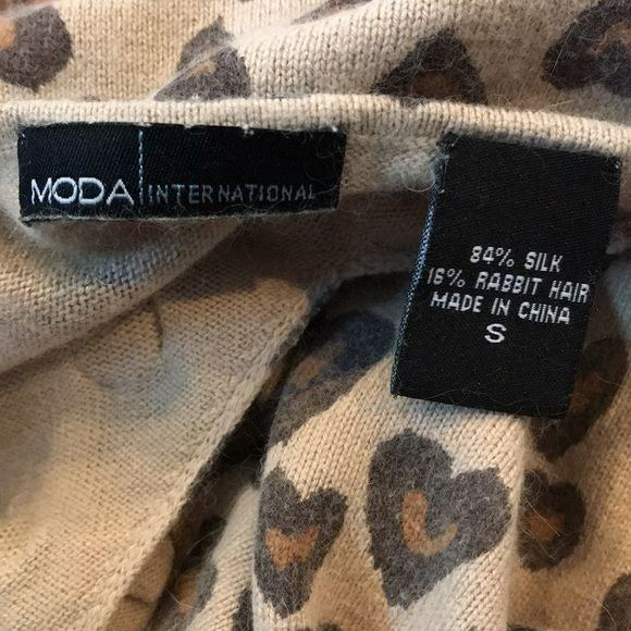 MODA INTERNATIONAL Brown Heart Print Sleeveless Sweater Size S